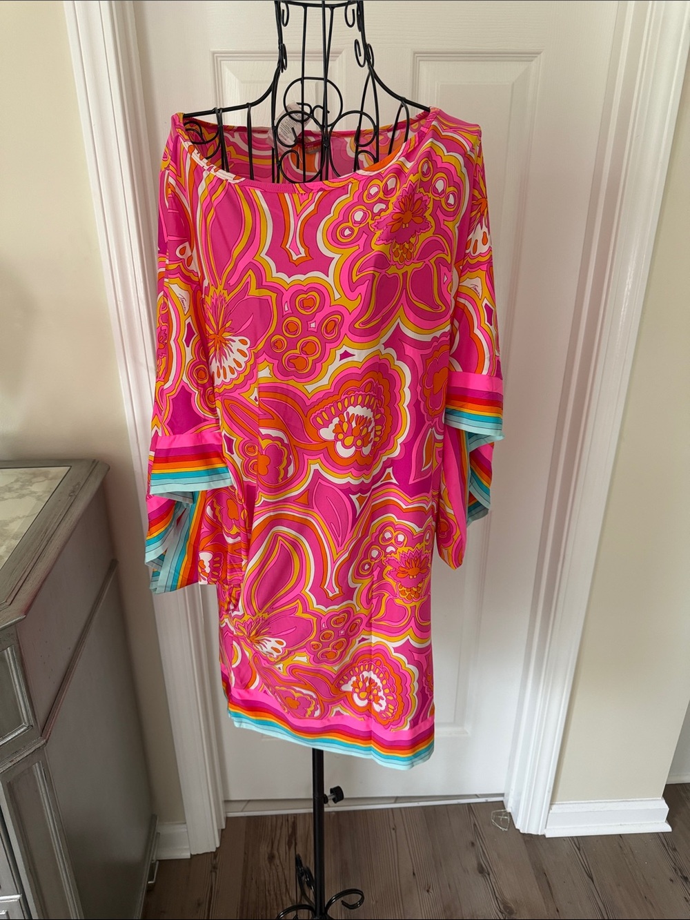 Trina Turk Fuchsia Pink & Orange Psychedelic Floral Mini Dress